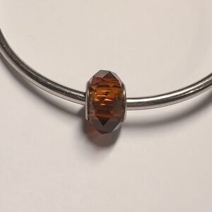 Silver Brown Faceted Glass Charm for Pandora Style‎ Bracelet